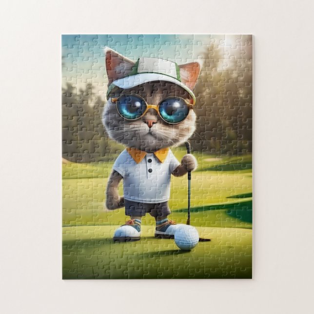 Funny Cat Golf Player, Jigsaw Puzzle (Vertical)