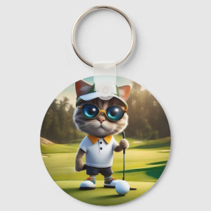 Funny Cat Golf Player, Keychain