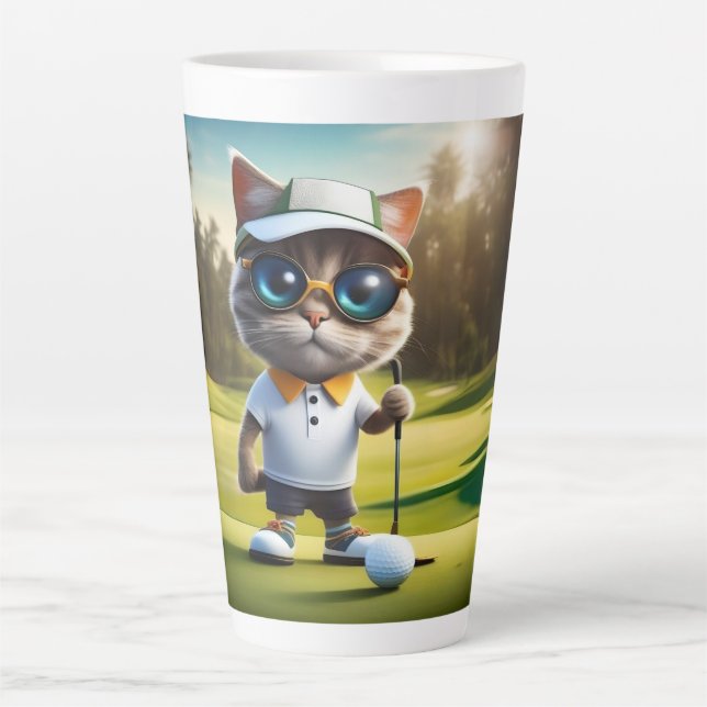 Funny Cat Golf Player, Latte Mug (Front)