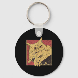Funny Cat Graphic Tee Japanese Anime Cat Bite  Keychain