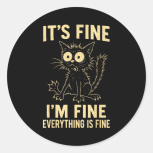 Funny Cat Graphic Tee Men Women Kids Weird Crazy M Classic Round Sticker