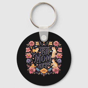 Funny Cat Graphic Women Mother Cat Kitten Best Cat Keychain