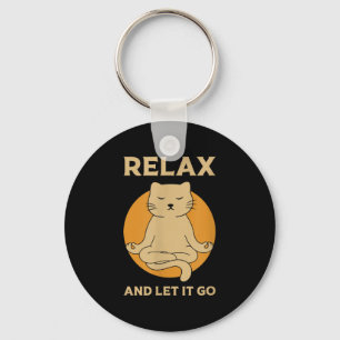 Funny Cat Graphic Yoga Zen Meditation  Keychain