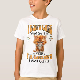 Funny Cat Grumpy Coffee Lover Sarcastic I Want Cof T-Shirt