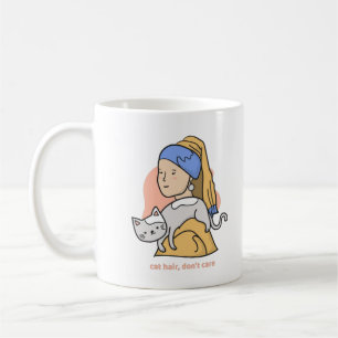 Funny cat hair don't care girl with pearl earring coffee mug
