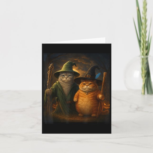 Funny Cat Halloween Cat Meme Wizard Cat Weird Cute Card (Front)