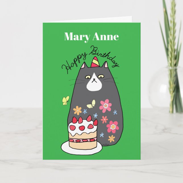 Funny Cat Hand-drawn Doodle Style Custom Birthday Card (Front)
