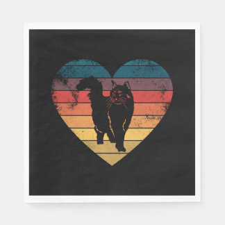 Funny Cat Heart Retro Vintage Cool For Cat Lover Napkin