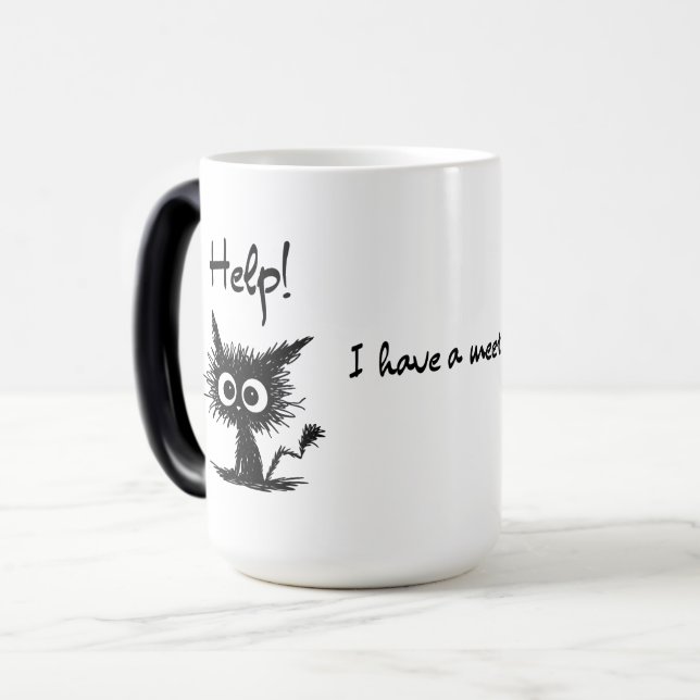 Funny Cat "Help! I have a meeting" Sketch Mug  (Front Left)