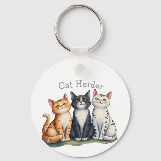 Funny Cat Herder Custom Name Cat Lover Keychain (Front)