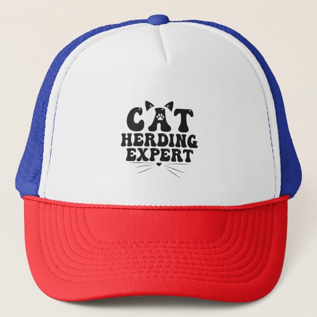 Funny Cat Herding Expert humourous Animal Cat love Trucker Hat (Front)