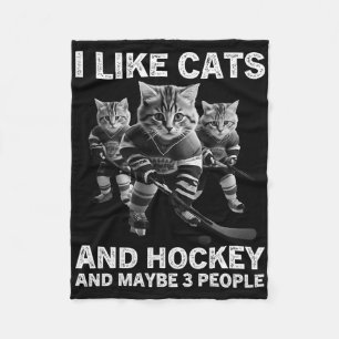 Funny Cat Hockey Gift For Introverts And Pet Lover Fleece Blanket