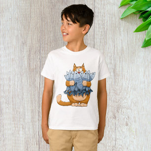 Funny Cat Holding Fish Cartoon Hungry Kitty T-Shirt