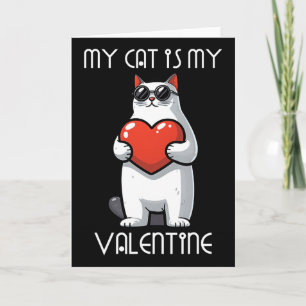 Funny Cat Holding Heart For Valentine's Day Family Card