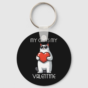Funny Cat Holding Heart For Valentine's Day Family Keychain