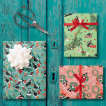 Funny Cat Holiday Trio Wrapping Paper Sheet<br><div class="desc">Funny cat holiday trio of gift wrappings in a collection of my cat tales; cats in stockings, cats in wreathes and of course, cats in the Christmas tree. Anyone who has cats will enjoy the scenes of Christmas chaos I depict here, many from personal experience. I’m excited to be able...</div>