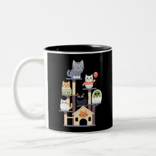 Funny Cat Horror Movies Cute Halloween Cat Kitty  Two-Tone Coffee Mug