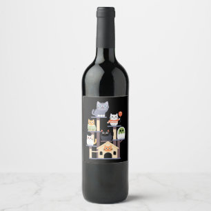 Funny Cat Horror Movies Cute Halloween Cat Kitty  Wine Label
