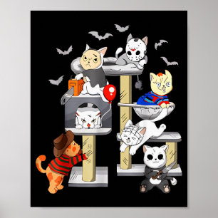 Funny Cat Horror Movies Cute Halloween Cat Lovers  Poster