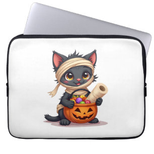 Funny Cat Horror Movies Cute Halloween for Cat Kit Laptop Sleeve