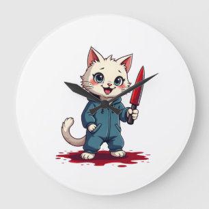 Funny Cat Horror Movies Cute Halloween For Cat Kit Large Clock