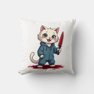 Funny Cat Horror Movies Cute Halloween For Cat Kit Throw Pillow