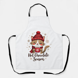 Funny Cat Hot Choco Season Merry Christmas Mom Dad Apron