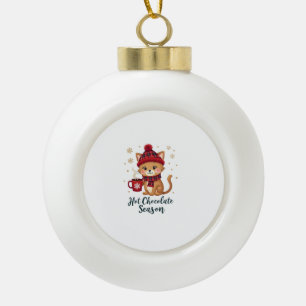 Funny Cat Hot Choco Season Merry Christmas Mom Dad Ceramic Ball Christmas Ornament