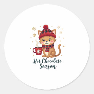 Funny Cat Hot Choco Season Merry Christmas Mom Dad Classic Round Sticker