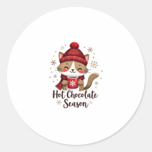 Funny Cat Hot Choco Season Merry Christmas Mom Dad Classic Round Sticker