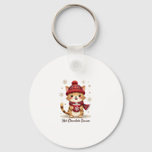 Funny Cat Hot Choco Season Merry Christmas Mom Dad Keychain