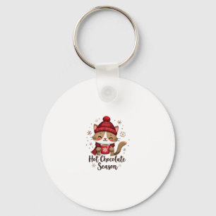 Funny Cat Hot Choco Season Merry Christmas Mom Dad Keychain