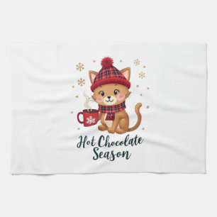 Funny Cat Hot Choco Season Merry Christmas Mom Dad Kitchen Towel