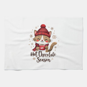 Funny Cat Hot Choco Season Merry Christmas Mom Dad Kitchen Towel