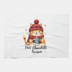 Funny Cat Hot Choco Season Merry Christmas Mom Dad Kitchen Towel