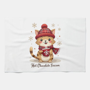 Funny Cat Hot Choco Season Merry Christmas Mom Dad Kitchen Towel
