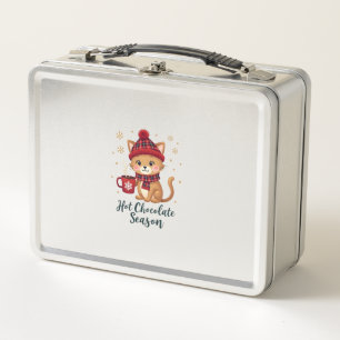 Funny Cat Hot Choco Season Merry Christmas Mom Dad Metal Lunch Box