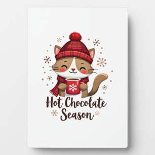 Funny Cat Hot Choco Season Merry Christmas Mom Dad Plaque