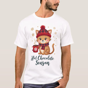 Funny Cat Hot Choco Season Merry Christmas Mom Dad T-Shirt