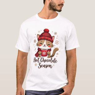 Funny Cat Hot Choco Season Merry Christmas Mom Dad T-Shirt