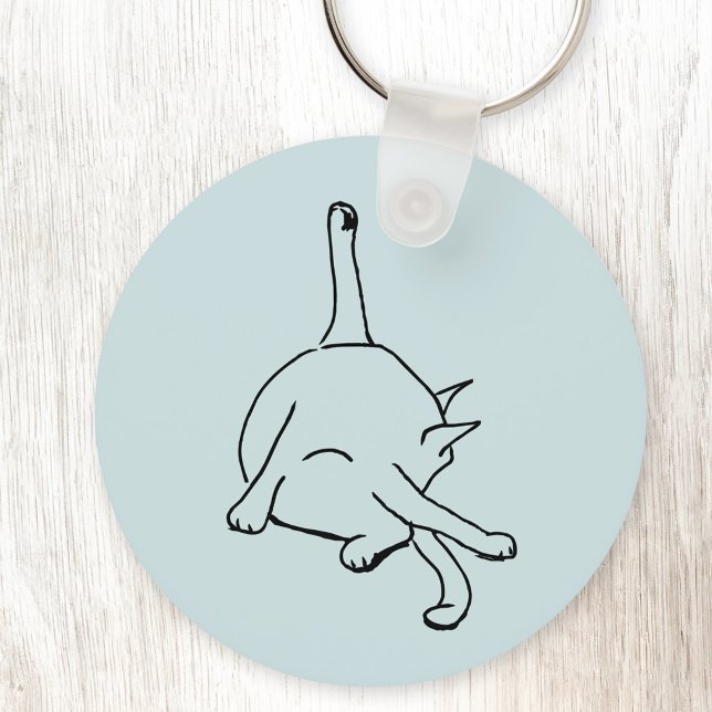 Funny Cat Humor Line Drawing Art Keychain (Funny cat humor washing bottom or cat yoga keyring)