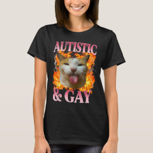Funny Cat Humor Saying Autistic And Gay Cat Meme Q T-Shirt