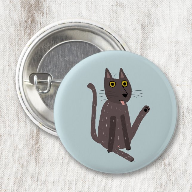 Funny Cat Humour 2 Inch Round Button (Funny cat washing humor pet lover badge or button)