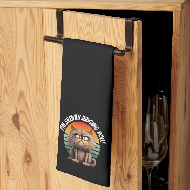 Funny Cat I’m Silently Judging You Hand Kitchen Towel (Thirds Fold)