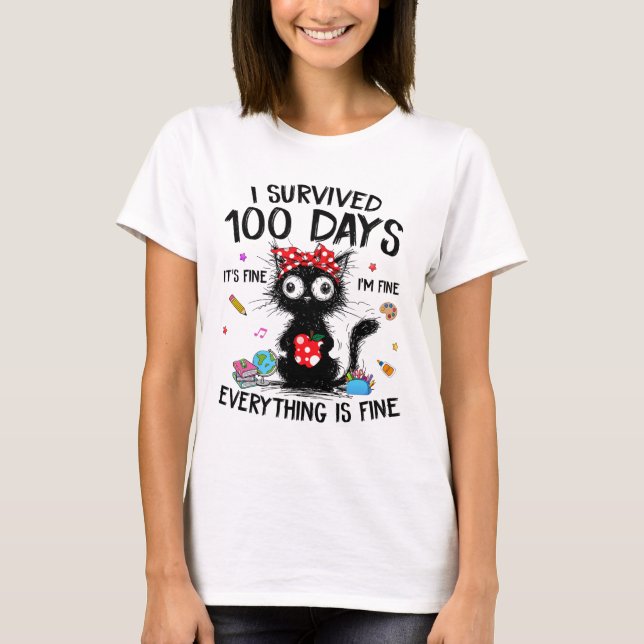 Funny Cat I Survived 100 Days Of School Shirts Tea (Front)