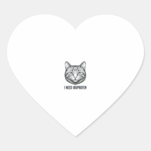 Funny Cat Ibuprofen Vintage Engraving Design_1 Heart Sticker
