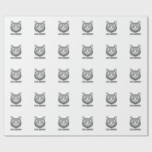 Funny Cat Ibuprofen Vintage Engraving Design_1 Wrapping Paper