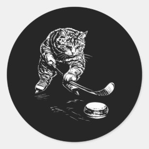 Funny Cat Ice Hockey Graphic Classic Round Sticker