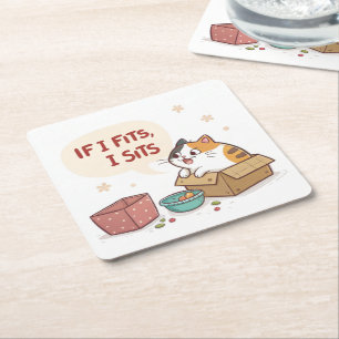 Funny Cat If I fits, I sits Coaster