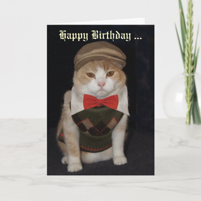 Funny Cat in Argyle Sweater Customizable Card (Front)